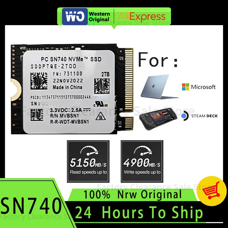 

100% original NEW SN740 4TB 1TB 2TB M.2 SSD 2230 NVMe PCIe Gen 4x4 SSD For PS4 PS5 Microsoft Surface ProX Steam Deck ROG ally