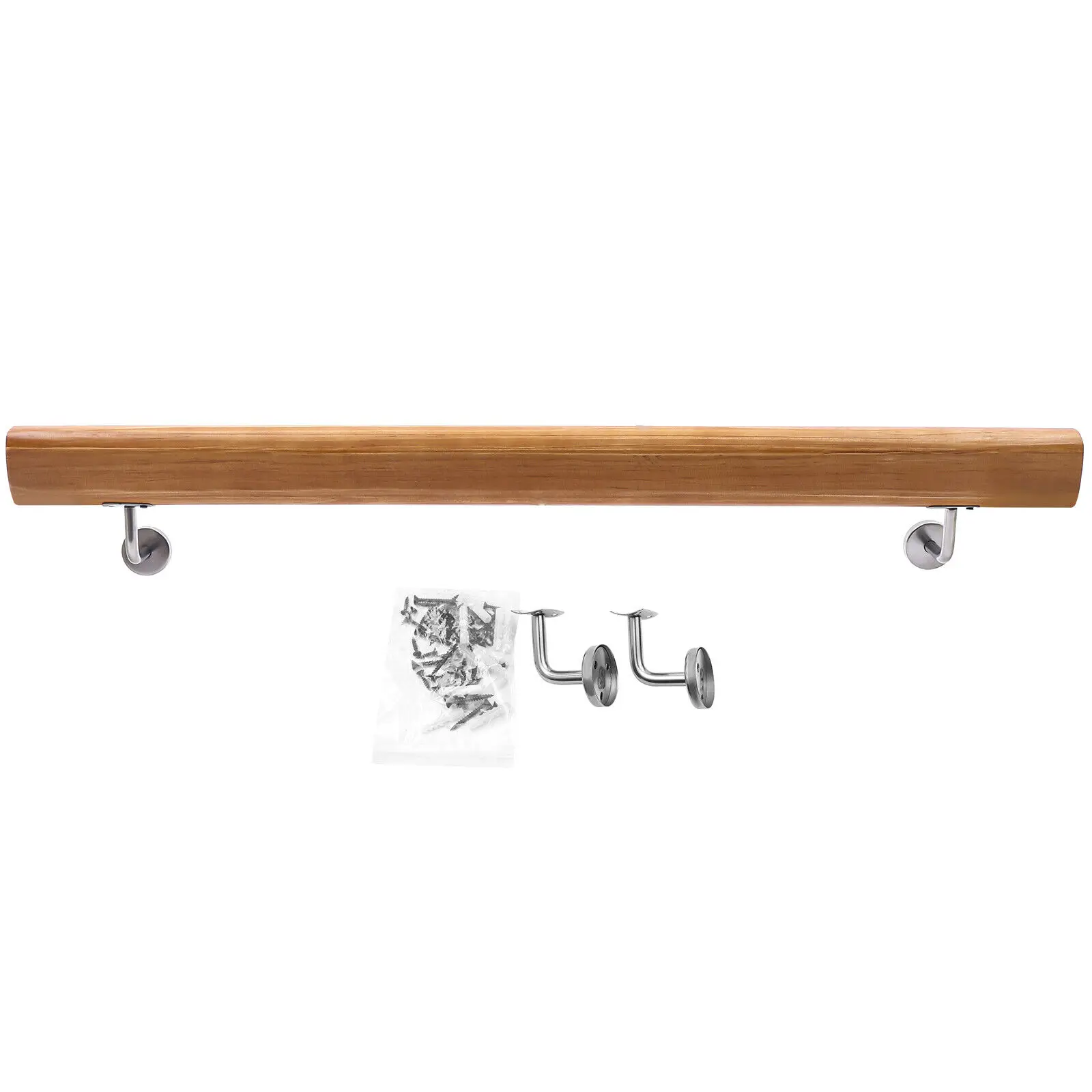 Stair Handrail with Pine Wood and Stainless Steel, Wall Mounted, Scandinavian Style, Easy to Install for Home Safety