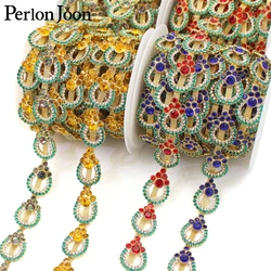 1 Yard Colorful Crystal Diamond Oval Metal Chain Applique Halloween DIY Sewing Decoration Accessories Rhinestone Trim ML192