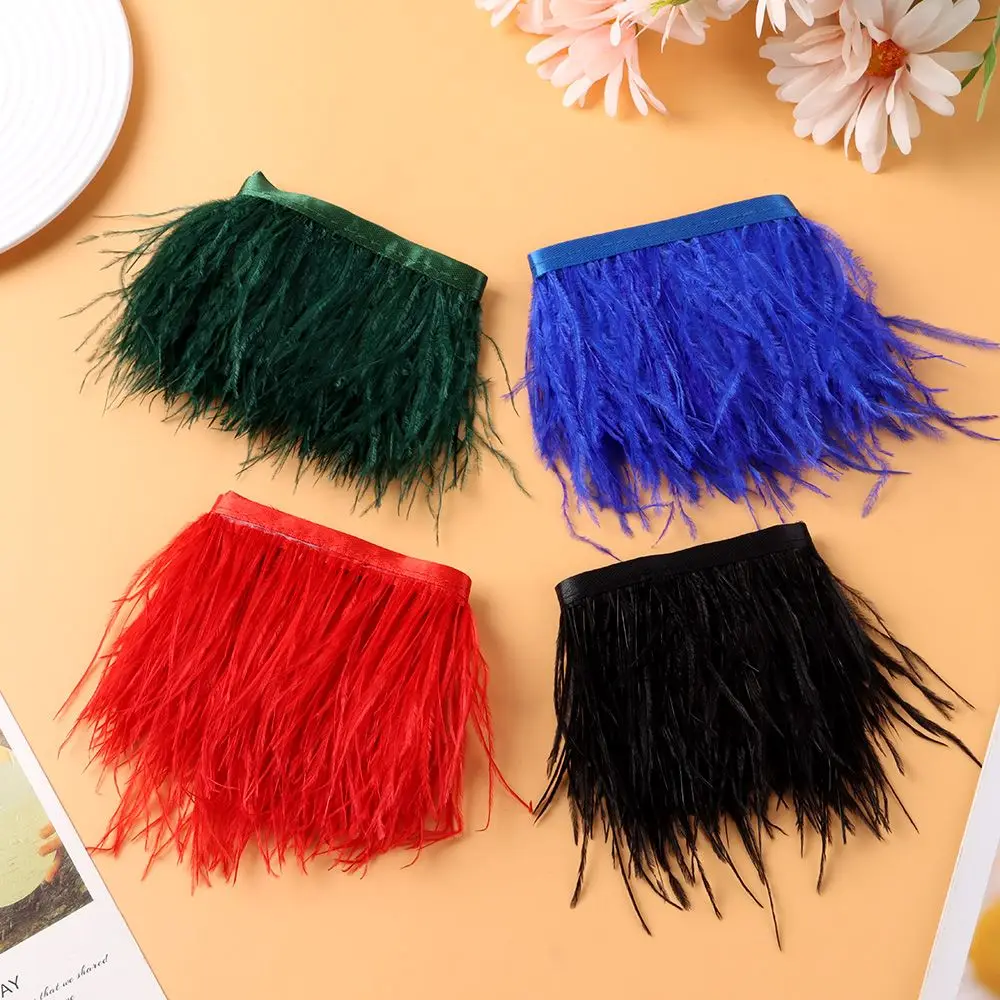 Accessoires de loisirs créatifs pour fêtes : Plumes, Rubans, Plumes de struzzes à bordure de ruban, largeur 8-10 cm, 1 mètre de long