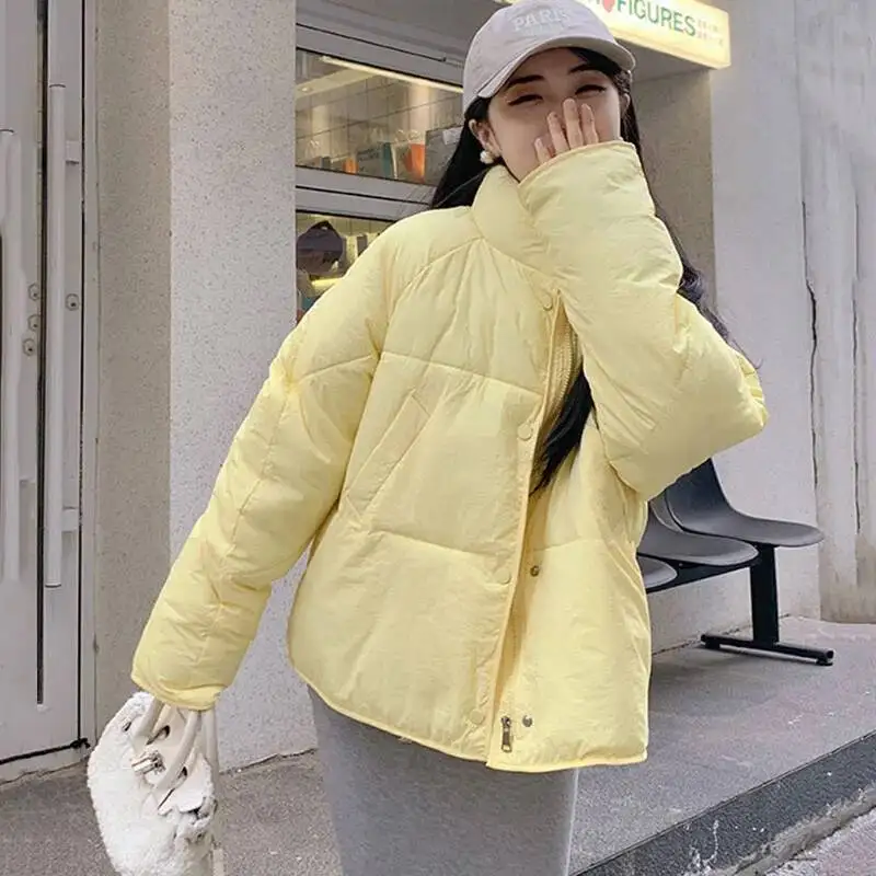 

Korean Short Down Cotton Jacket Women Sweet Candy Colors Simple Stand Up Collar Parkas Autumn Winter Thick Warm Parka Coat