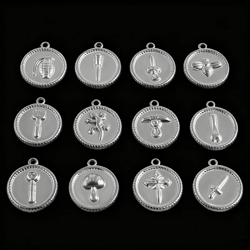 5pcs Silver Color Mutlistyle Cross Bee Grenade Charm Stainless Steel Pendants For Jewelry Making Bracelets Necklace DIY Findings