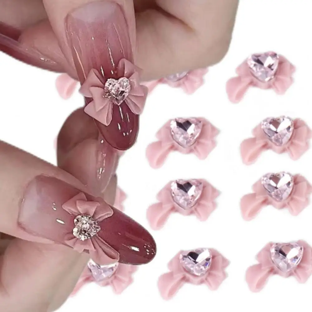 3d Dragon Heart Nail Art Resin Nail Decorations Charming 3d Heart Faux Nail Decorations Pink Bow Charms Rhinestones for Manicure