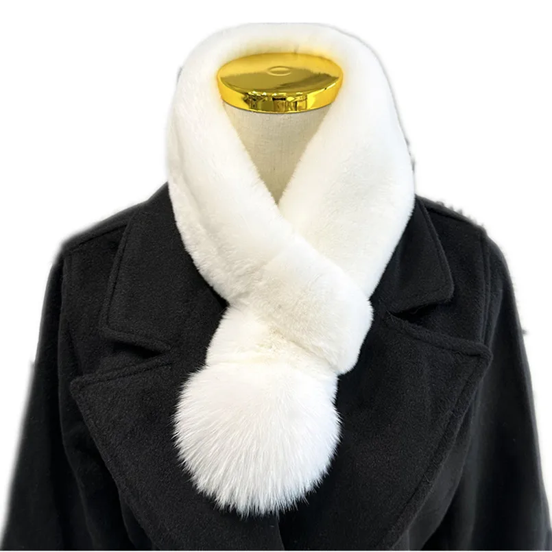 

Real Rex Rabbit Fur Pull Through Scarf Women's Neck Scarf Winter Genuine Fox Fur Pompom Collar Wraps