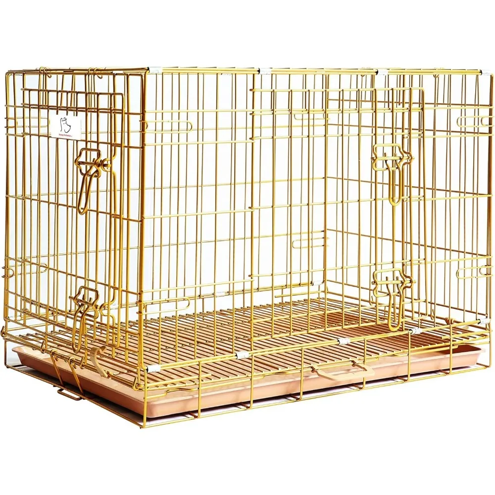 

HOMEY PET Copper Gold Dog Crate 30 Inch, Portable Folding Metal Wire Dog Kennel Pet Dog Cage with Removable Floor Grid, Pull Out