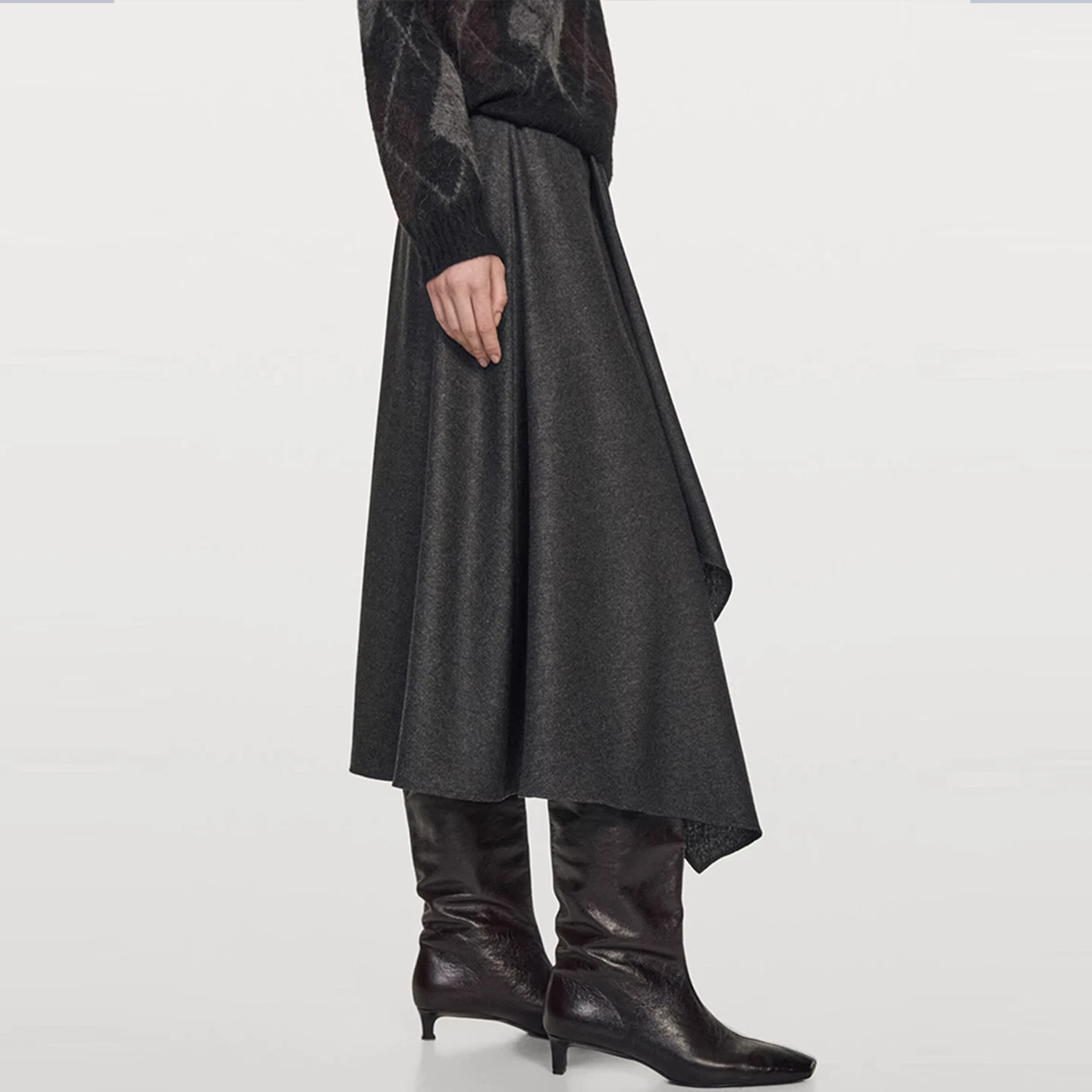 Faion – jupe mi-longue asymétrique pour femme, taille moyenne, ligne a, tenue quotidienne européenne, nouvelle collection hiver 2025