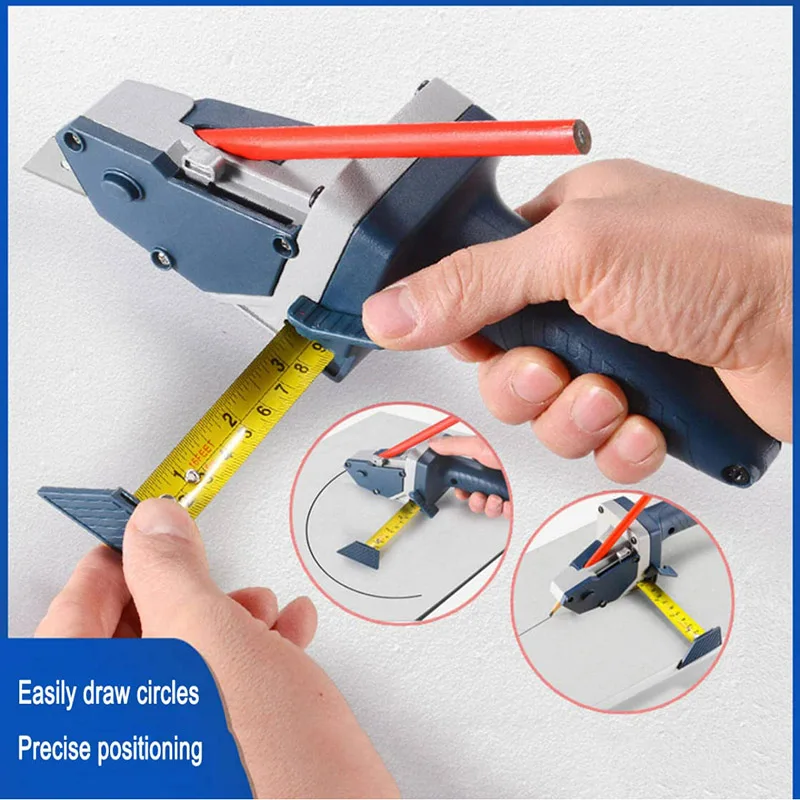 Portable Gypsum Board Cutting Device Drywall Cutting Artifact Tool with 5M Tape Measure Wood Working Scribe Cutting Board Tools