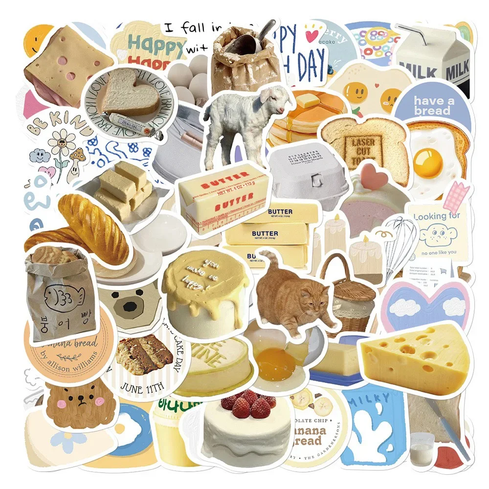 63PCS Korean INS Style Butter Bread Cute Sticker DIY Laptop Luggage Skateboard Graffiti Decals Sticker for Kid Toys