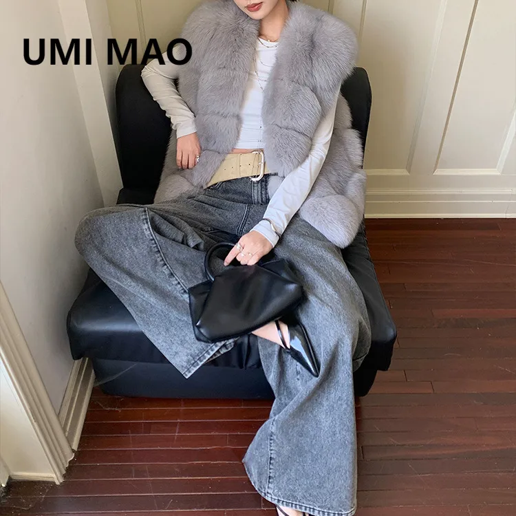 UMI MAO Berlin Kiss Fox Fur Vest Fur Coat Women Slim Fit High-end Versatile Frost Color Back Fur Jackets Femme