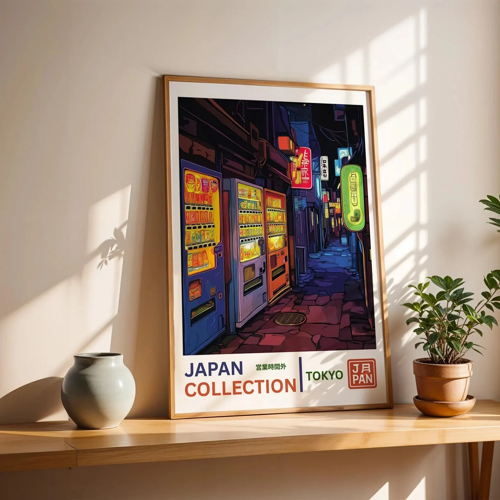 Máquina expendedora de Tokio, impresiones en lienzo de Alley, colección japonesa, carteles artísticos de pared de calle nocturna de neón para sala de estar, regalo de decoración del hogar