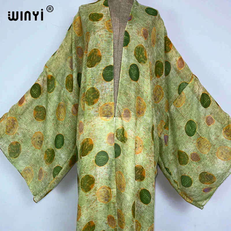 2023 WINYI kimono new boho beach summer print Bikini cover-up sexy vestidos para playa long Sleeve swimsuit woman maxi dress