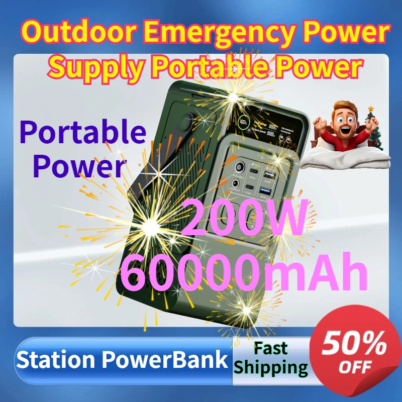

200W 60000mAh Portable Power Station PowerBank LiFePo4 Batteries Outdoor Emergency Power Supply Portable Power in Stock