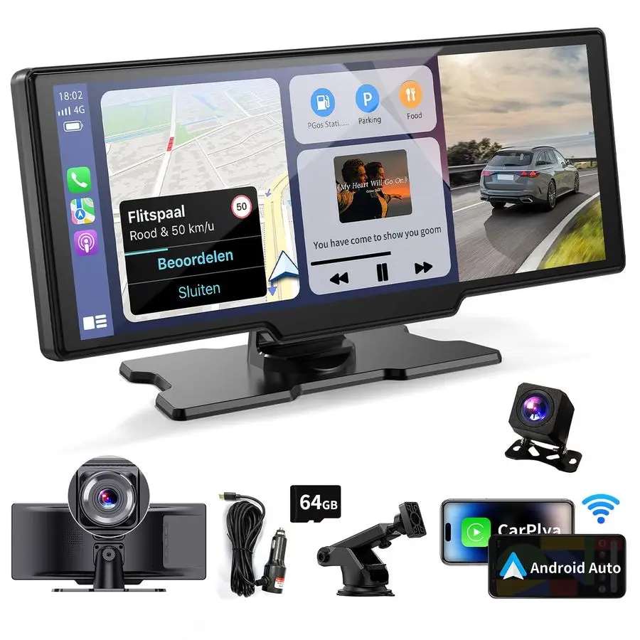 

Портативный экран Carplay для автомобиля 10,26-дюймовый усилитель Carplay Android Auto Автомобильная сенсорная стереосистема, с видеорегистратором 4K, резервной камерой, Bluetooth, G