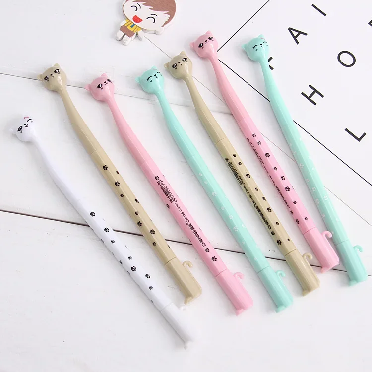 12Pcs Wholesale cartoon cute tall cat student office signature pen, creative student stationery gender-neutral pen