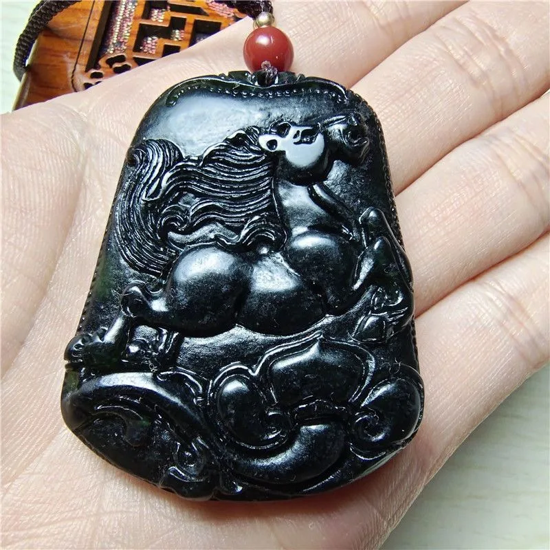 الطبيعية لانتيان الحبر اليشم الحصان قلادة الطب الملك حجر زودياك الحصان قلادة زودياك قلادة بينغ آن #5