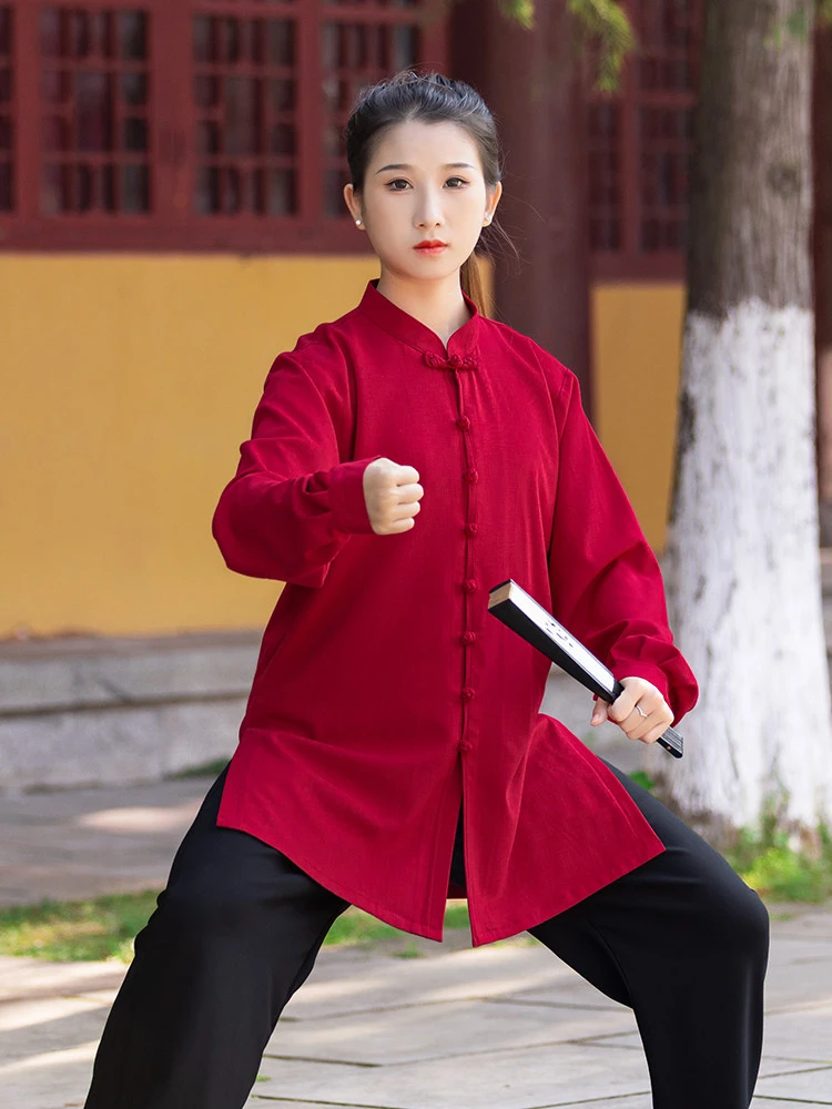 New Women Tai Chi Suit Ba Duan Jin Qigong Training Chinese Style Spring Autumn Elastic Linen Martial Arts Practice Uniform Set
