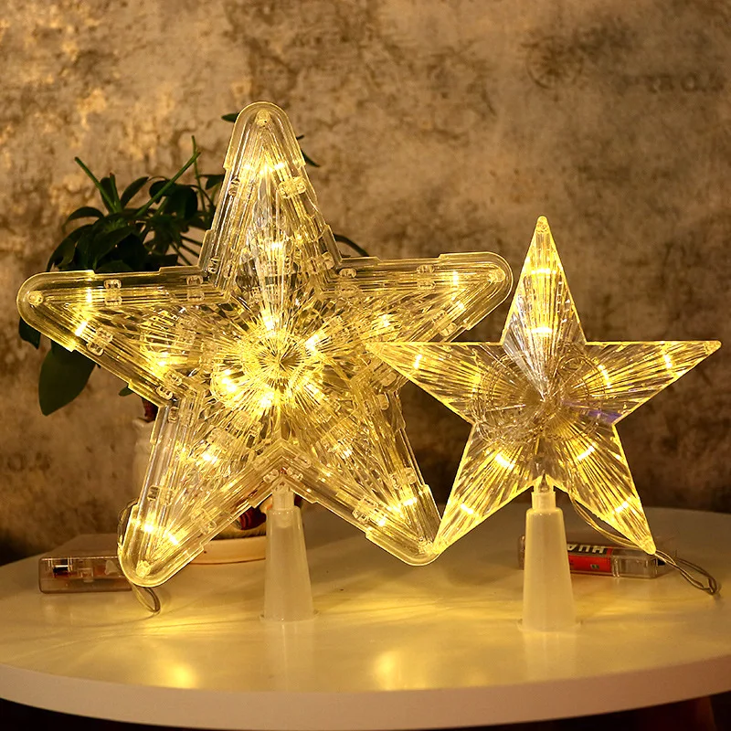 15CM LED Transparent Five-pointed Star Merry Christmas Tree Toppers Cristmas Decorations for Home Xmas Ornaments Navidad 2023