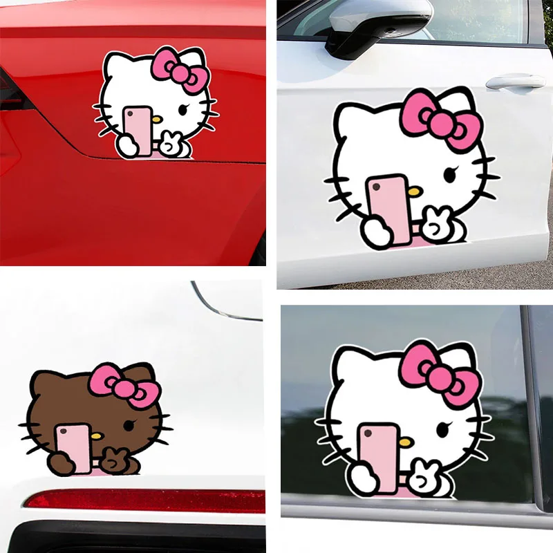 

Anime Hello Kitty Cute Cartoon Car Sticker Personalized Car Body Fuel Tank Cover Electric Vehicle Waterproof Decorative Stickers