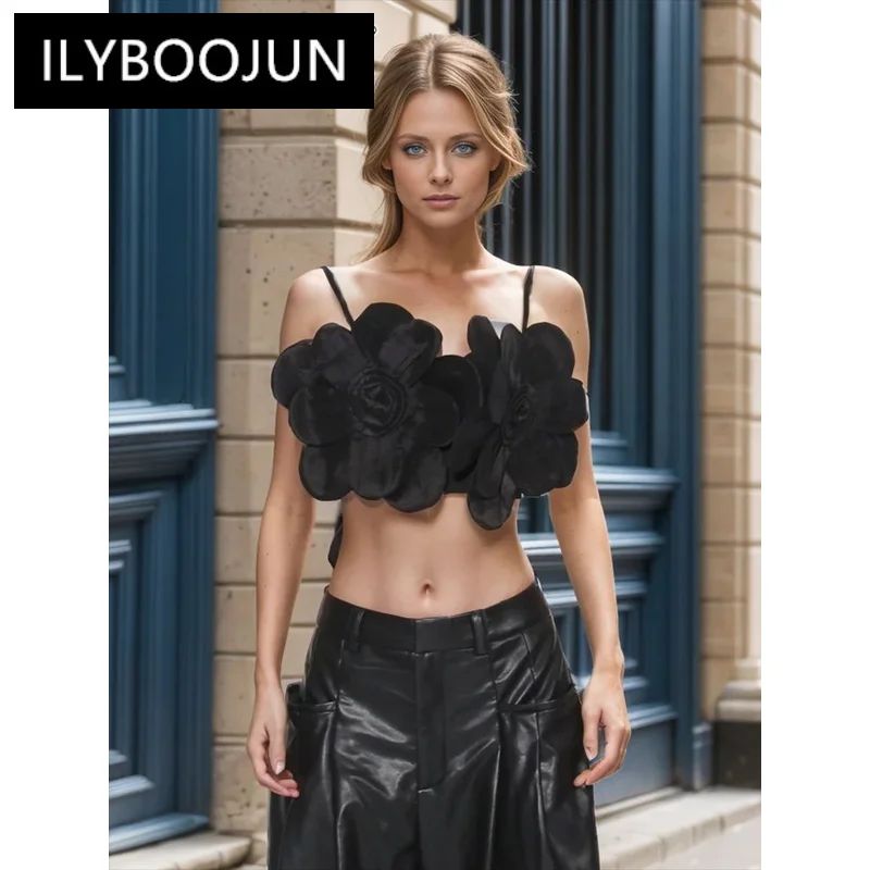 

ILYBOOJUN Solid Sexy Spliced Appliques Minimalist Vest For Women Camisole Sleeveless Elegant Crop Tops Female Fashion Style