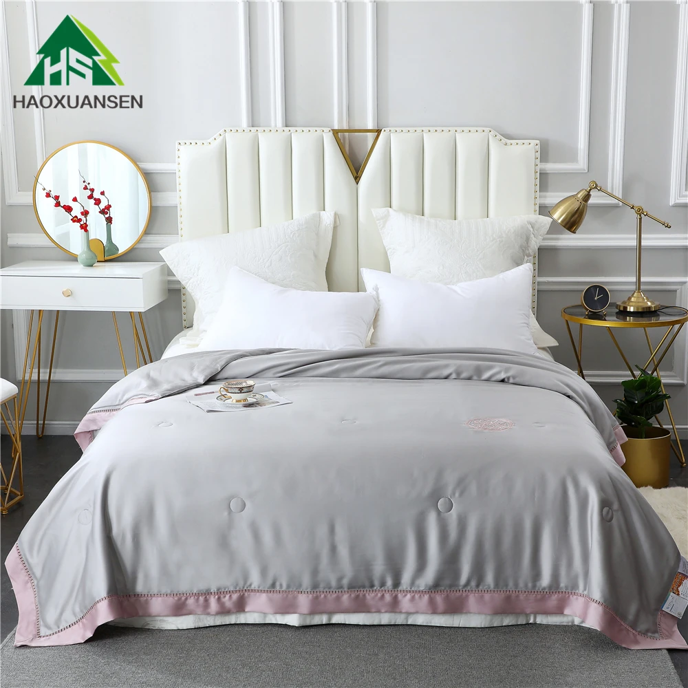 Advanced Grey Summer Quilt Delicate Embroidery Adult And Kids Bedding Bedclothes Sofa Blanket Air Condition Comforter Enjoy Life