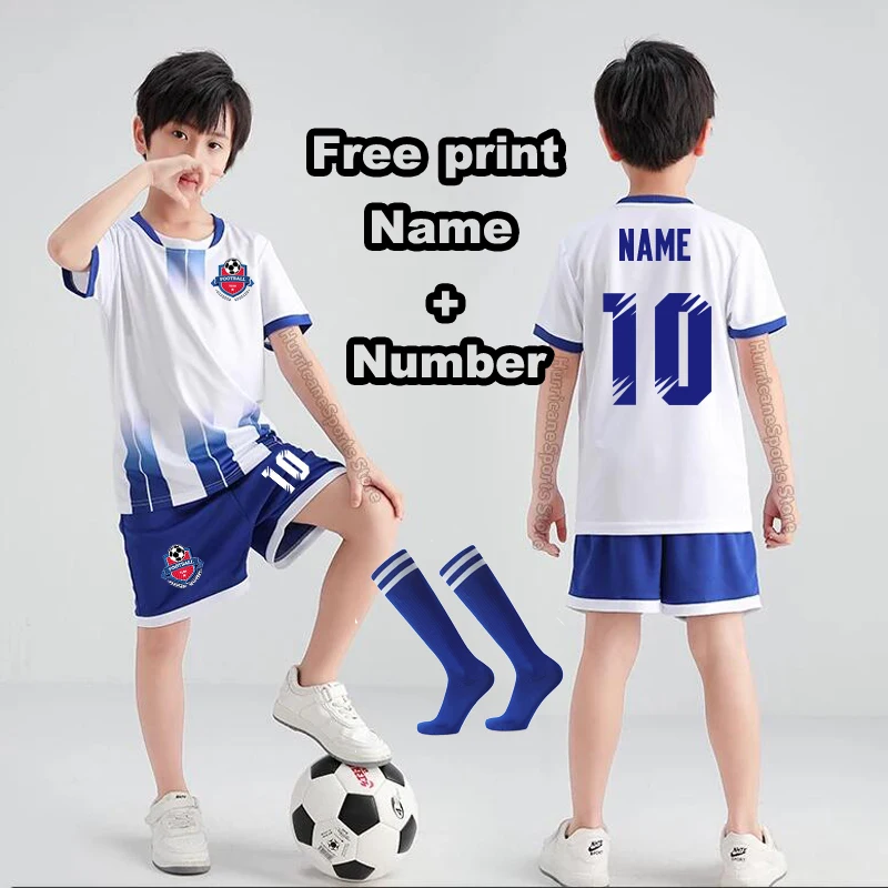 

Free Print Number 0-99# Children's Football t-shirt Shorts Boys Soccer Jersey Sets Student Footbal Jersey Clothes Sport 4XS-S