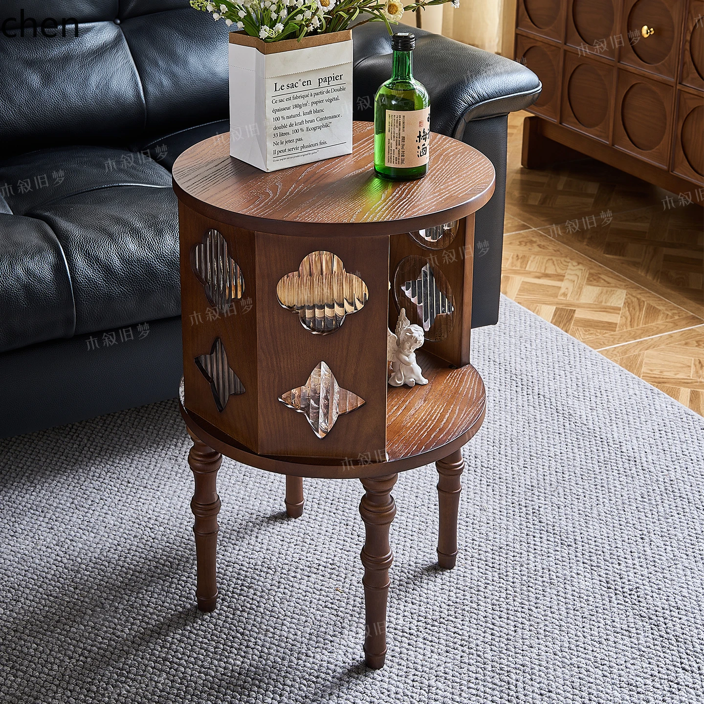 

YXY Solid Wood Side Table B&B Sofa Side Cabinet Living Room Home Decor Vintage Style Storage Cabinet