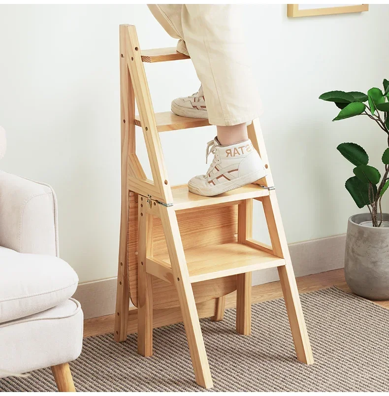 Solid Wood Ladder Chair Household Ladder Chair Folding Dual-use Ladder Stool Climbing Pedal Staircase Multi-functional