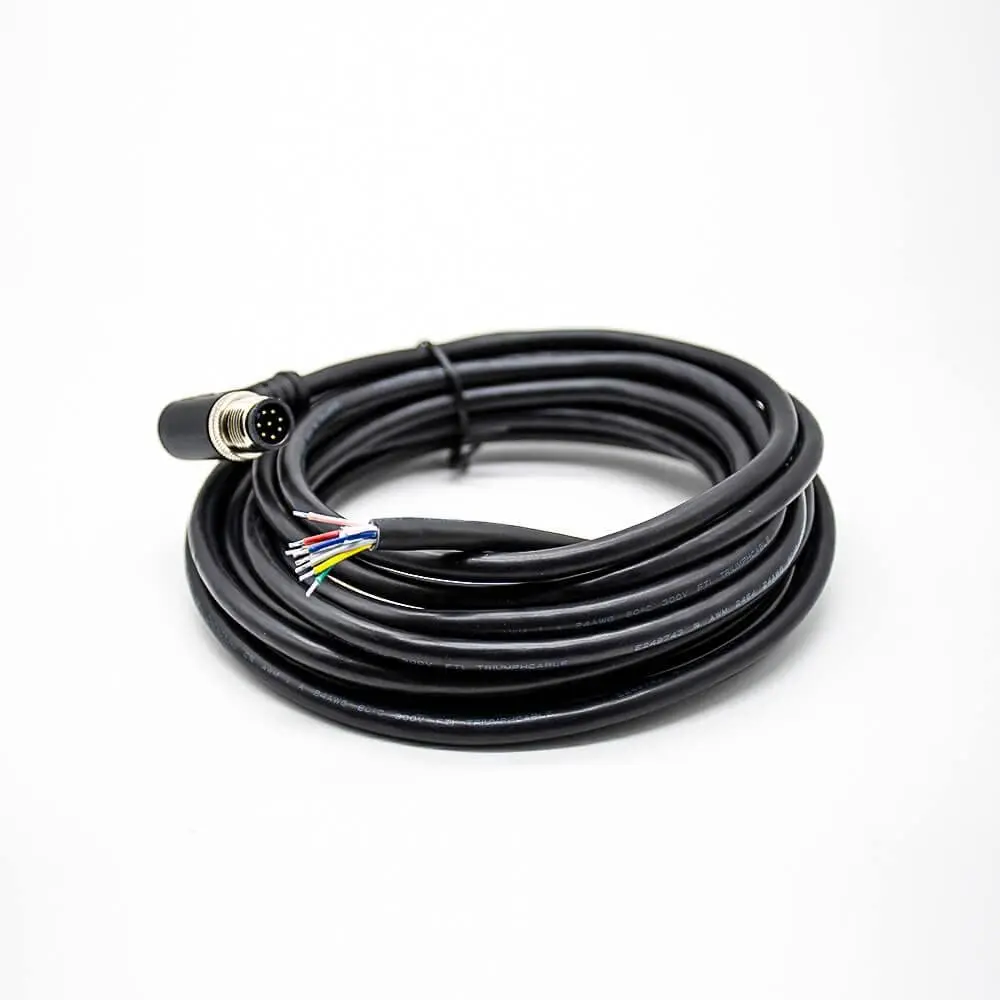 M12 Male Right Angle 8 Pin Electrical Connector Molded Cable 5M AWG24 A Code