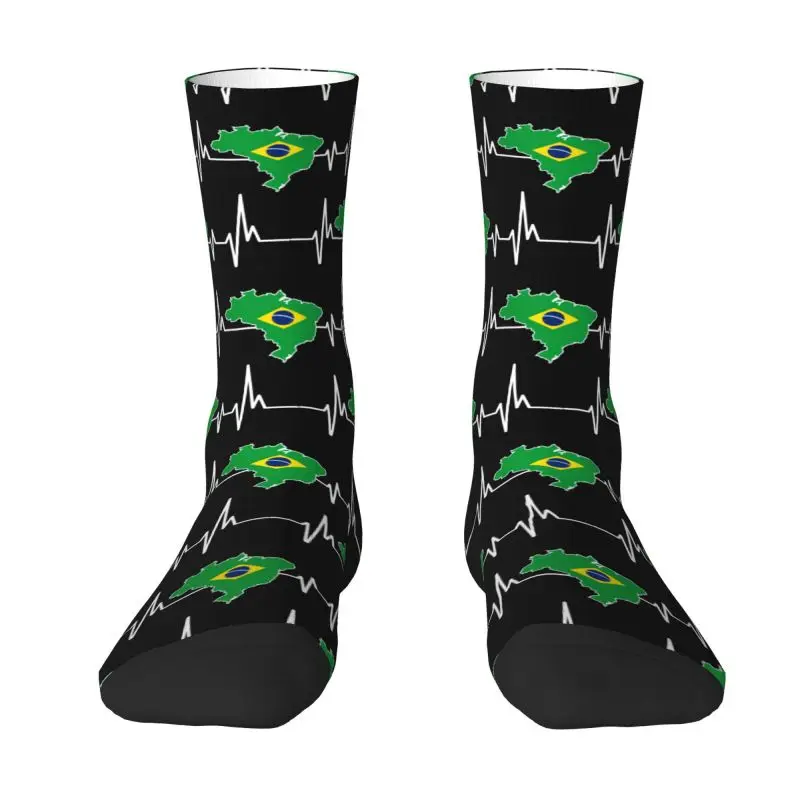 Heartbeat Design Brazilian Flag Brazil Mens Crew Socks Unisex Kawaii Brazilian Proud Spring Summer Autumn Winter Dress Socks