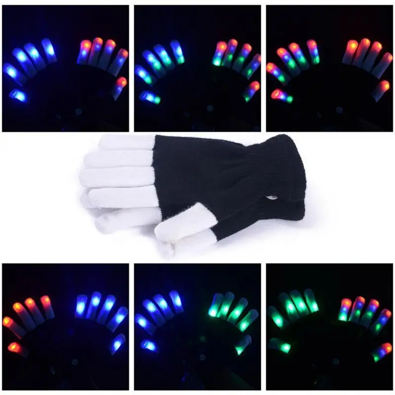 New 1 Pcs Glowing Gloves Glitter Gloves EntertainmentLED Night Glowing Warm Black And White Gloves For Cycling Hot Sale