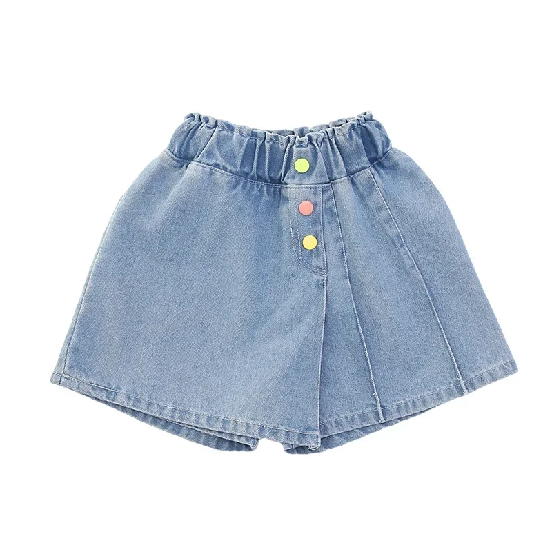 5-14 Years Summer Teenage Girls Jeans Colorful Button Design Style Denim Fabric Short Pants For Kids Children Birthday Present