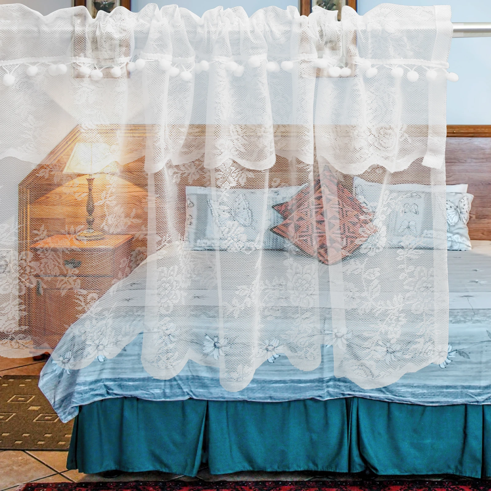 

Lace Window Valance Farmhouse Rustic For Kitchen Living Room Sunblock Design Slide Rod Pocket Easy Install Short Curtains For