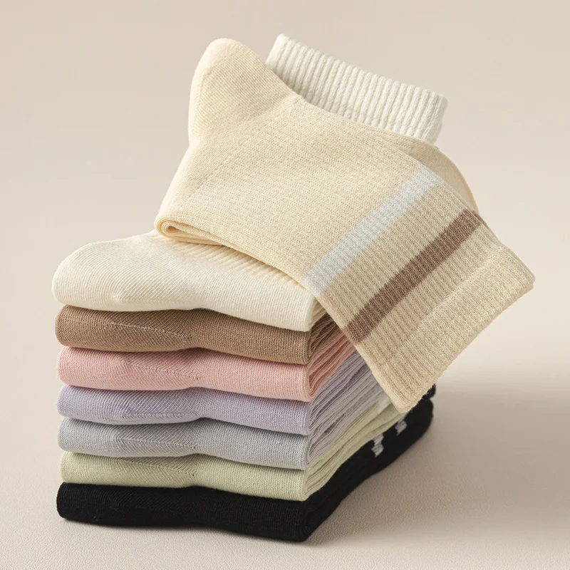 5 Paar Damen-Baumwollsocken, Einfarbige Damen-Freizeitsocken, Herbstliche Schlichte Damensocken, Hochwertige Modische Atmungsaktive Freizeitsocken – Detail 1