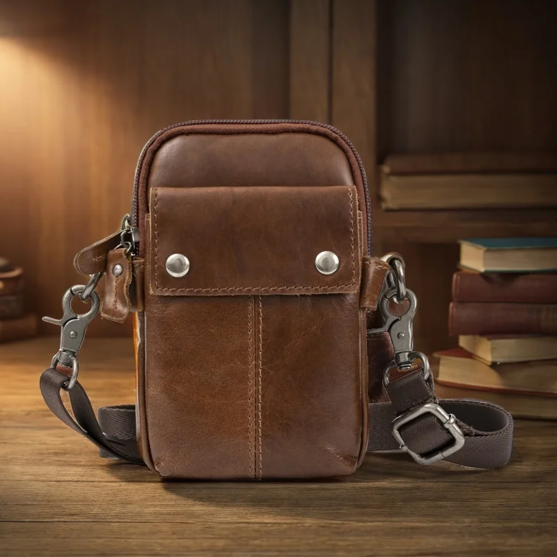 

Genuine Leather Small Sling Bag for Men Shoulder Crossbody Bags Vintage Men Phone Belt Bag Waist Pack Holster Pouch Wallet Case