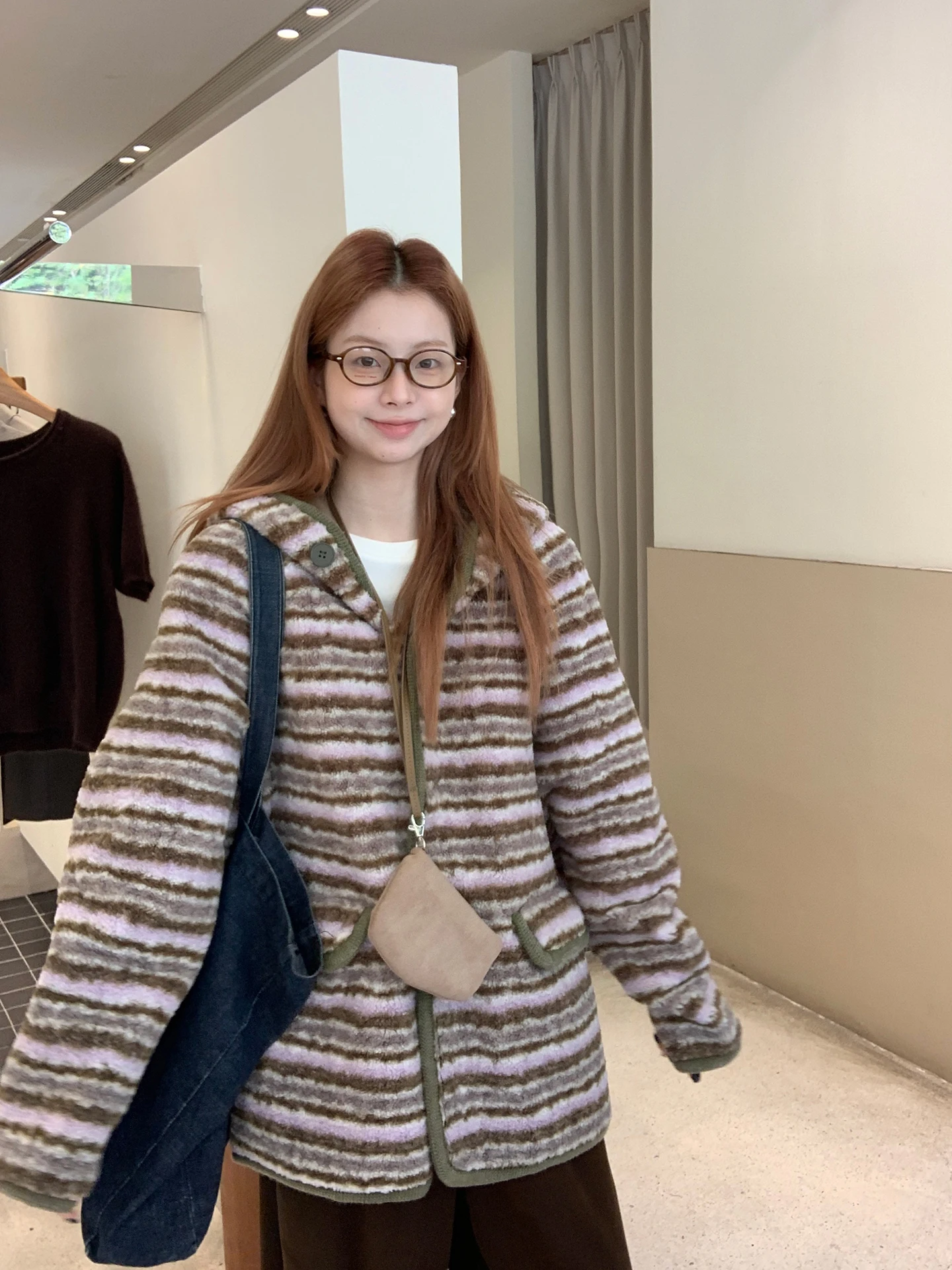 

Red Celebri Studio Women's Autumn Winter Hooded Stripe Cotton Jaet New 2025 Faion Trendy Plu ort Outerwear Coat