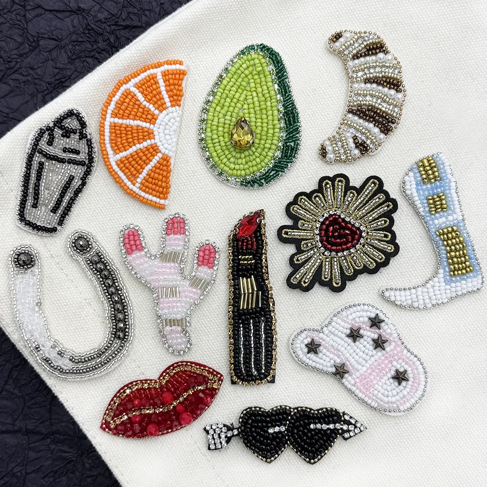 Trendy handmade rhinestone lipsticks, heart-shaped lip prints, clothing embroidery, fabric appliqués