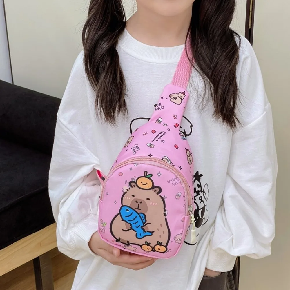 Fashion Cute Capybara Crossbody Bag Zipper Nylon Shoulder Bag Print Pattern Multi-functional Chest Bag for Kindergarten Children