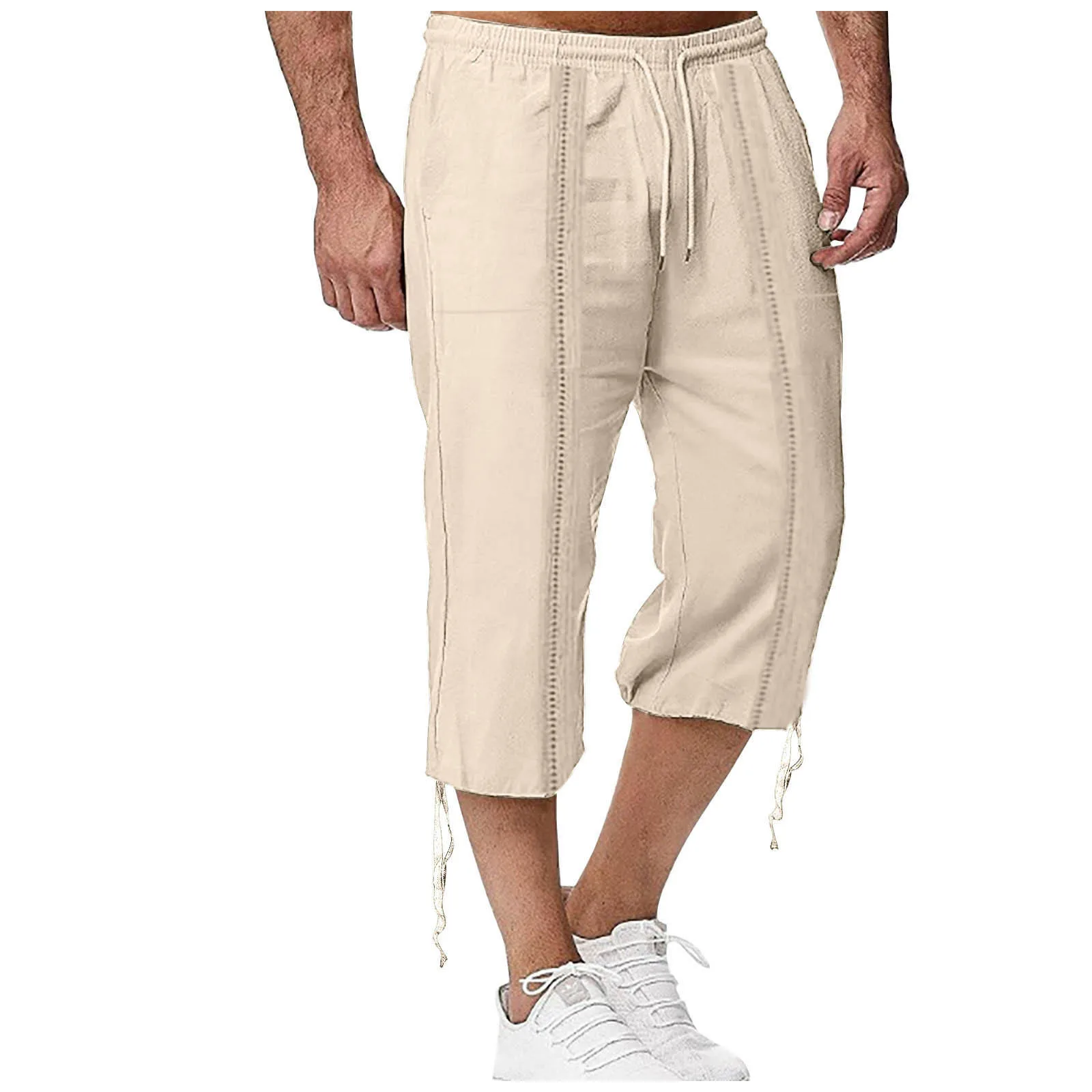 Casual Elastische Taille Losse Korte Broek Met Zak Met Trekkoord Driekwart Broek Man Zomer Dagelijkse Straat Effen Kleur Korte Broek