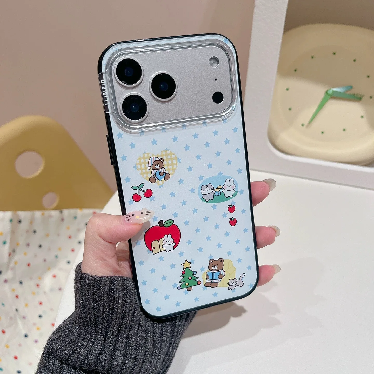 Korean Cute Cherry Bear Magnetic Phone Case for iPhone 17 Pro 14 15 16 Pro Max Cover For Magsafe Stand Cartoon Protective Cases