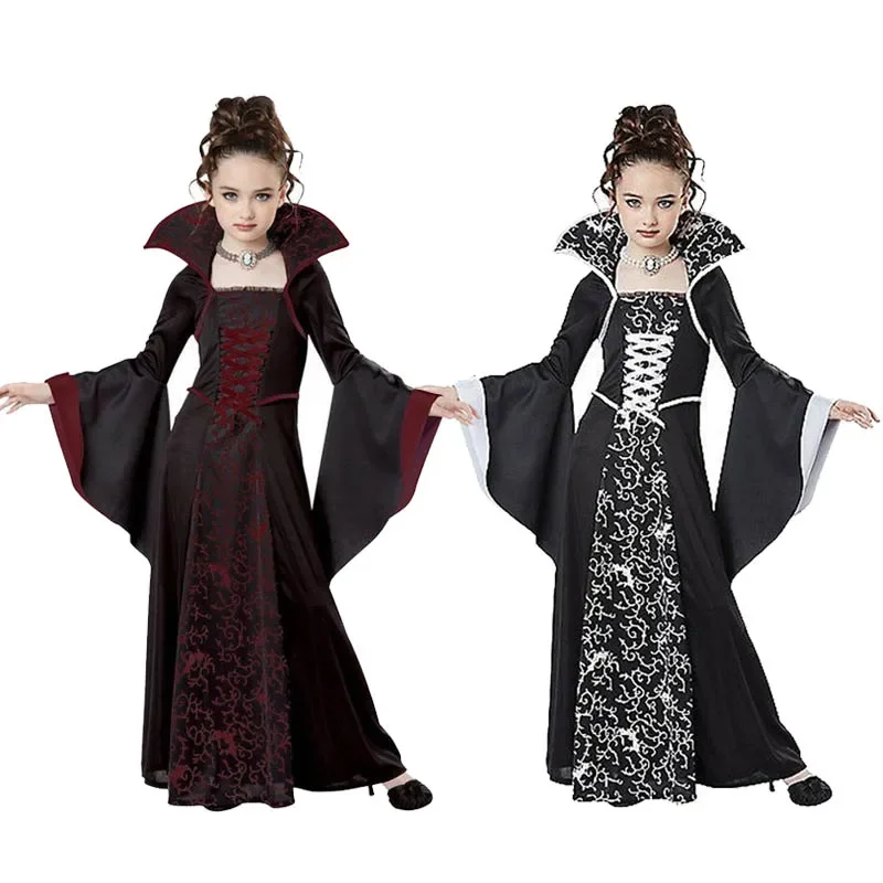 Costume de sorcière et de vampire pour enfants, déguisement d'Halloween, déguisement de carnaval pour filles, vêtements de performance pour enfants