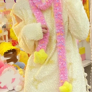 Kukeita-Lenços de malha longa feitos à mão para mulheres, lenço quente, estrela de pelúcia bonita, streetwear kawaii, rosa, azul, amarelo, meninas, Y2k, outono, inverno 8 principais vendas cachecol verde e amarelo - №2