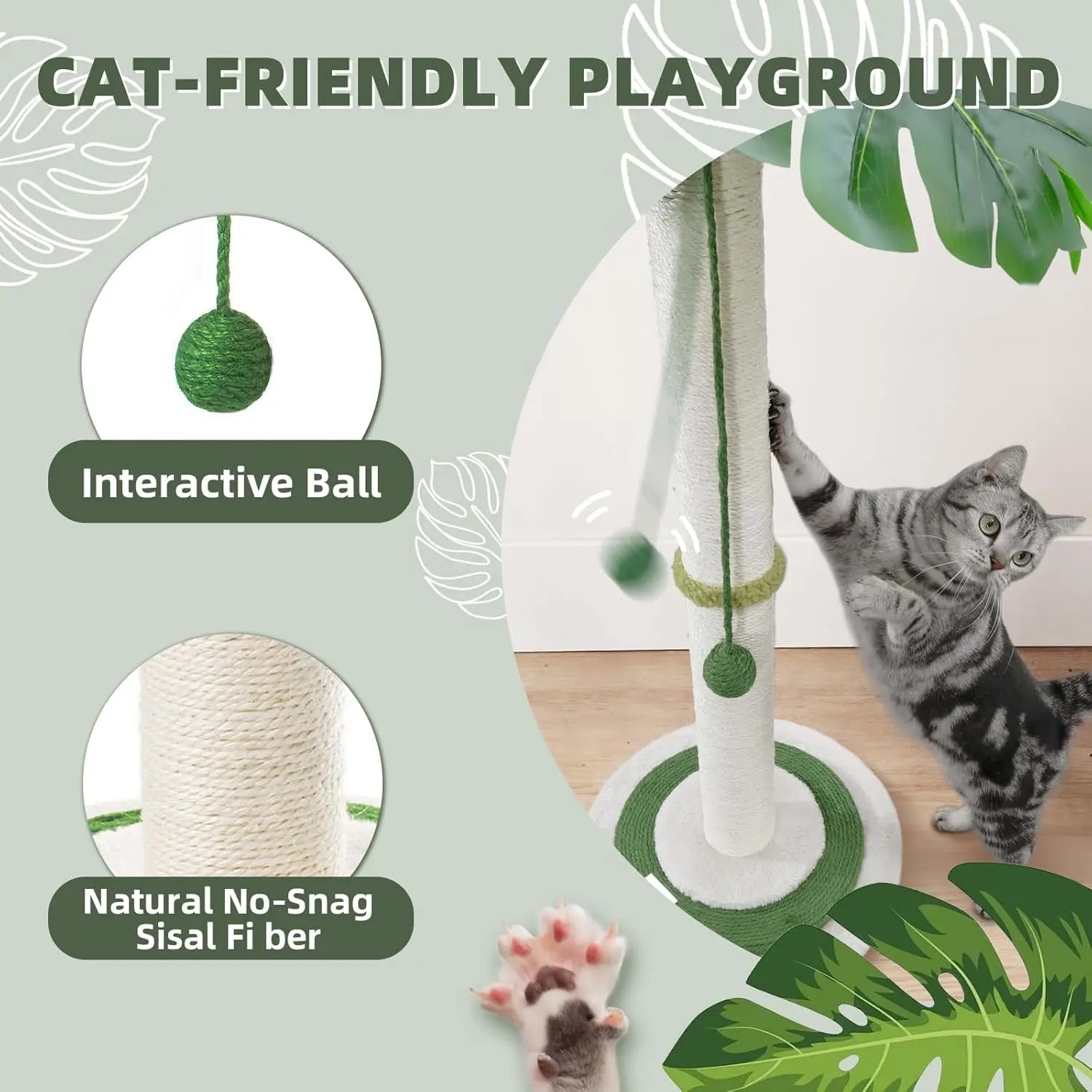 Cat Scratching Post for Indoor Cats and Kitten,  Sisal Hanging Interactive Ball, Suitable All Type of Cats