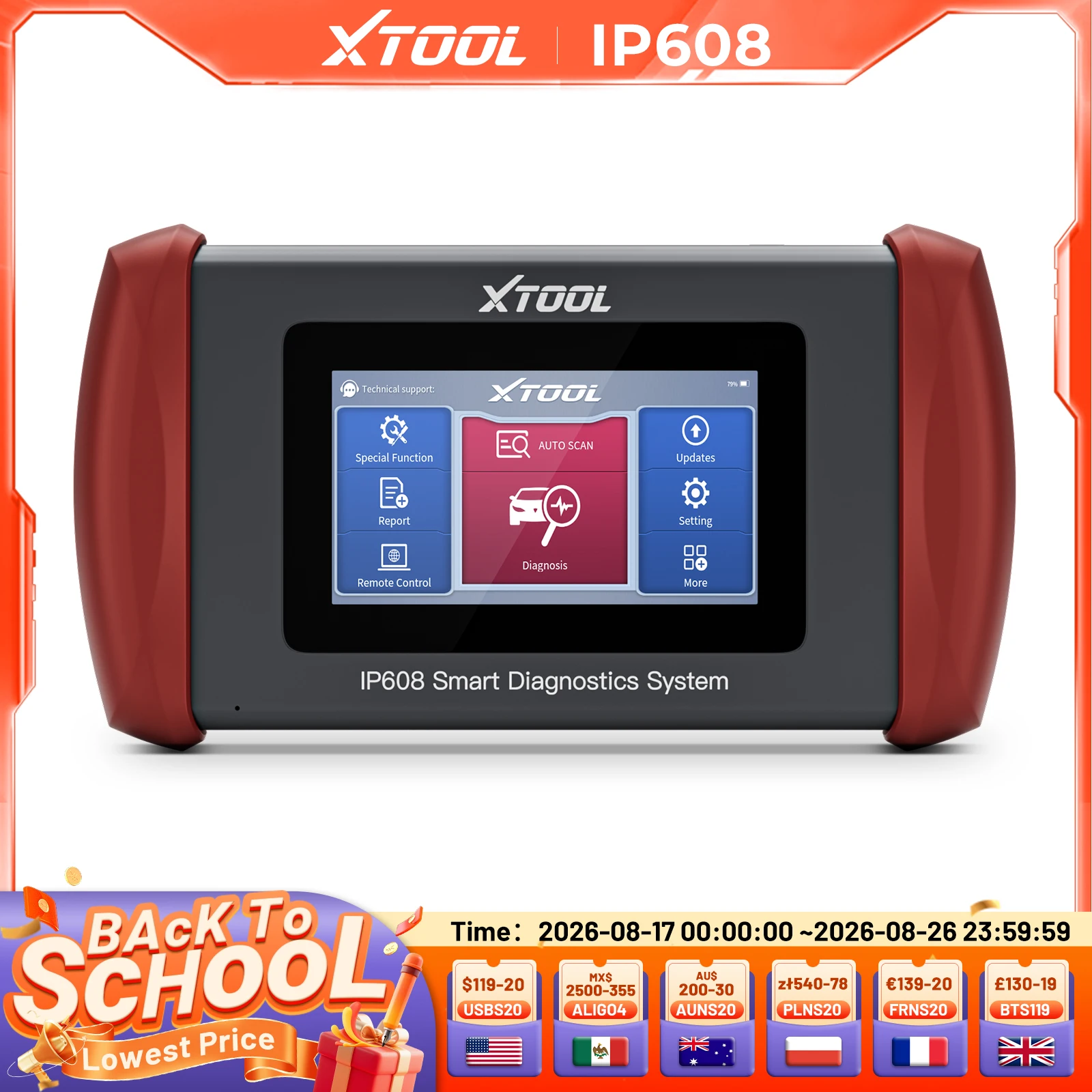 XTOOL Inplus IP608 Car Diagnostic Tool Lifetime Free Update  Auto VIN OBD2 Scanner 8-in-1 Data Stream with 30+ Resets CAN FD