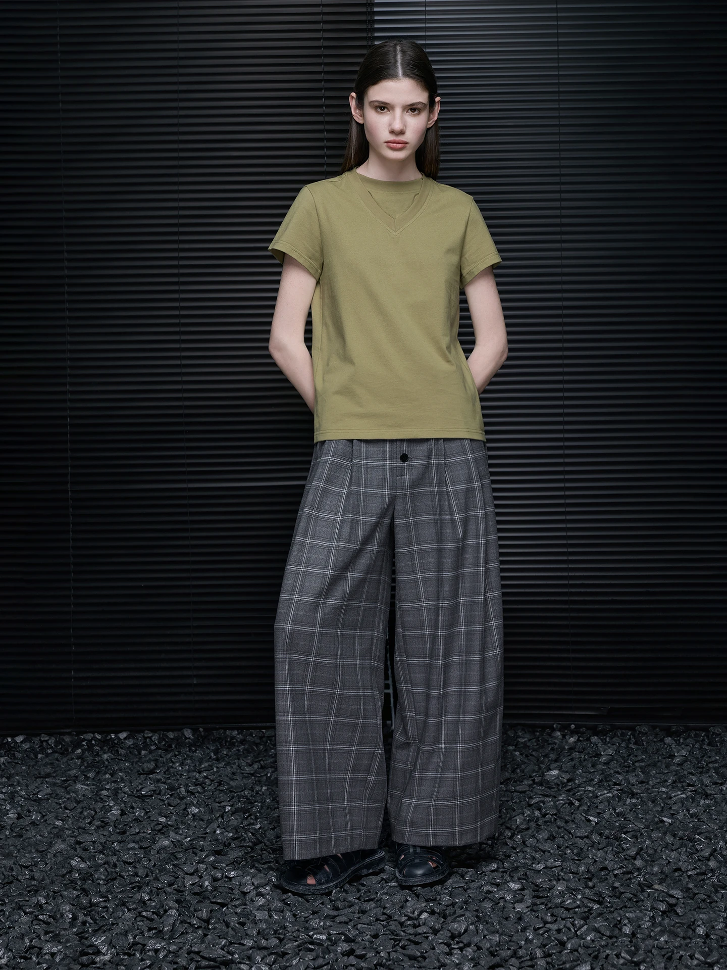 

Gray Plaid Straight Leg Suit Pants Women's Loose Drapey Vintage High-End Feel Spring New Arrival Fashionable Business Trousers