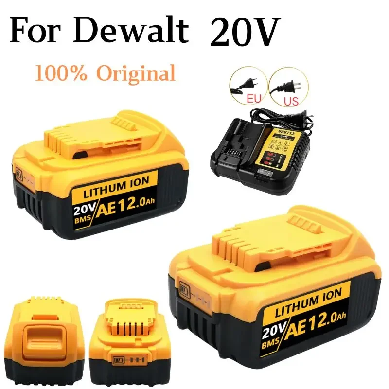 20V 18V DCB200 12.0Ah Replacement Li-ion Battery for DeWalt DCB200 DCB205 DCB201 Power Tool Battery 20 Volt MAX With Charger