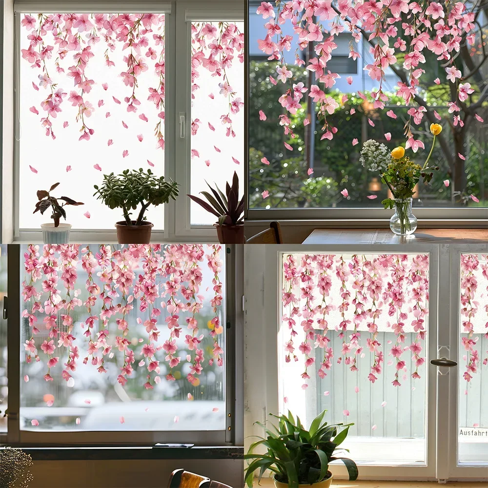 1PCS Painted Colorful Fall Flower Tree Branches Glass Windows Home Landscaping Decoration Electrostatic Uv Window Stickers
