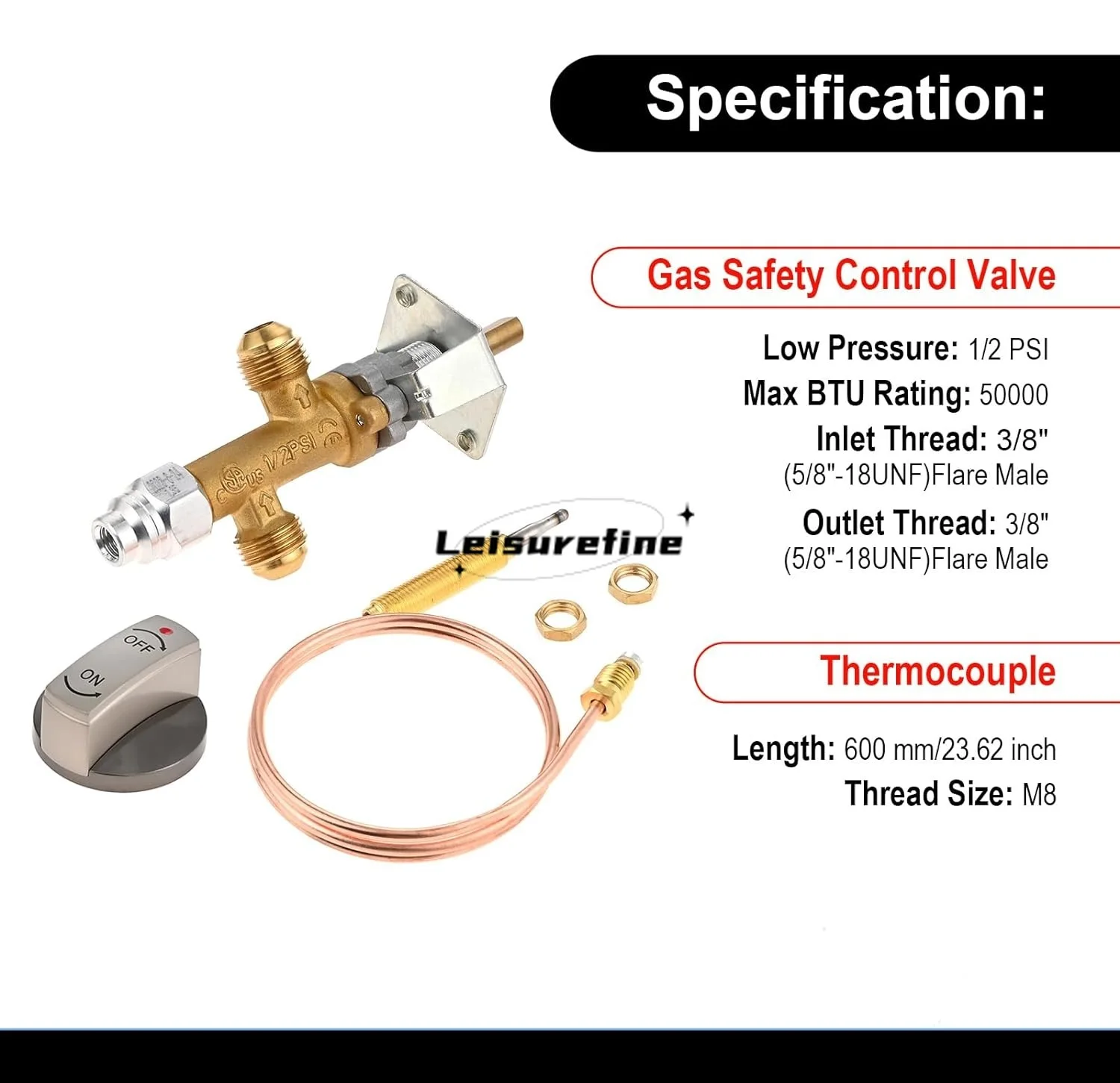 1set 50000 BTU Low Pressure LPG Propane Gas Flame Failure Safety Control Valve Kit Thermocouple Knob for Firepit Heater Grill