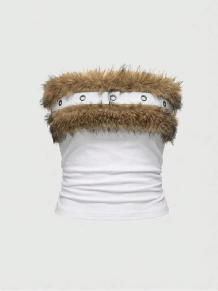 Neues Modisches und Sexy Gothic-Design Street Ins Personalisiertes Haariges Schlankmachendes Trägerloses Damen-Tanktop