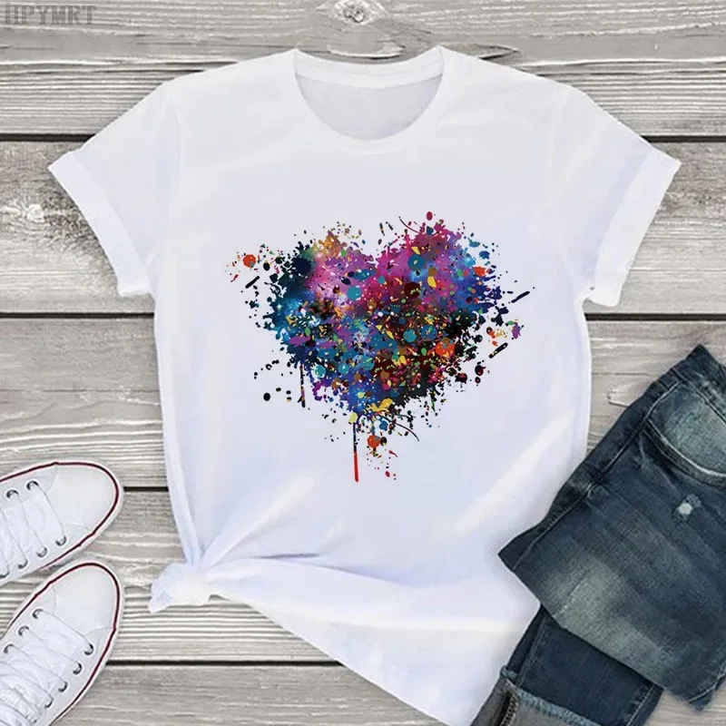 Heart Floral Fashion Love Flower Pattern Printed Women's T-shirt Summer Design Student Short Sleeve Boys Girls Children's Tees