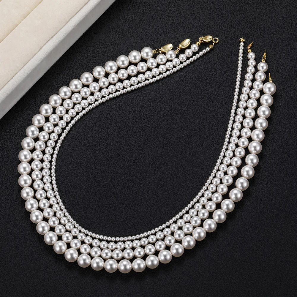 Trumium Vintage Elegant 6/8/10mm White Pearl Chain Choker Necklace for Women Wedding Party Fashion Simple Jewelry Giris Gift